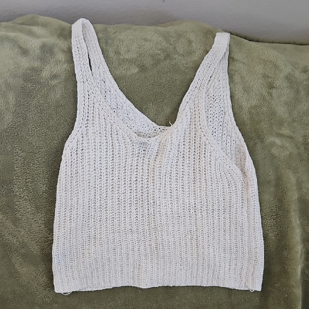 Cream Ribbed Crop Tank Top - Picture 5 of 6